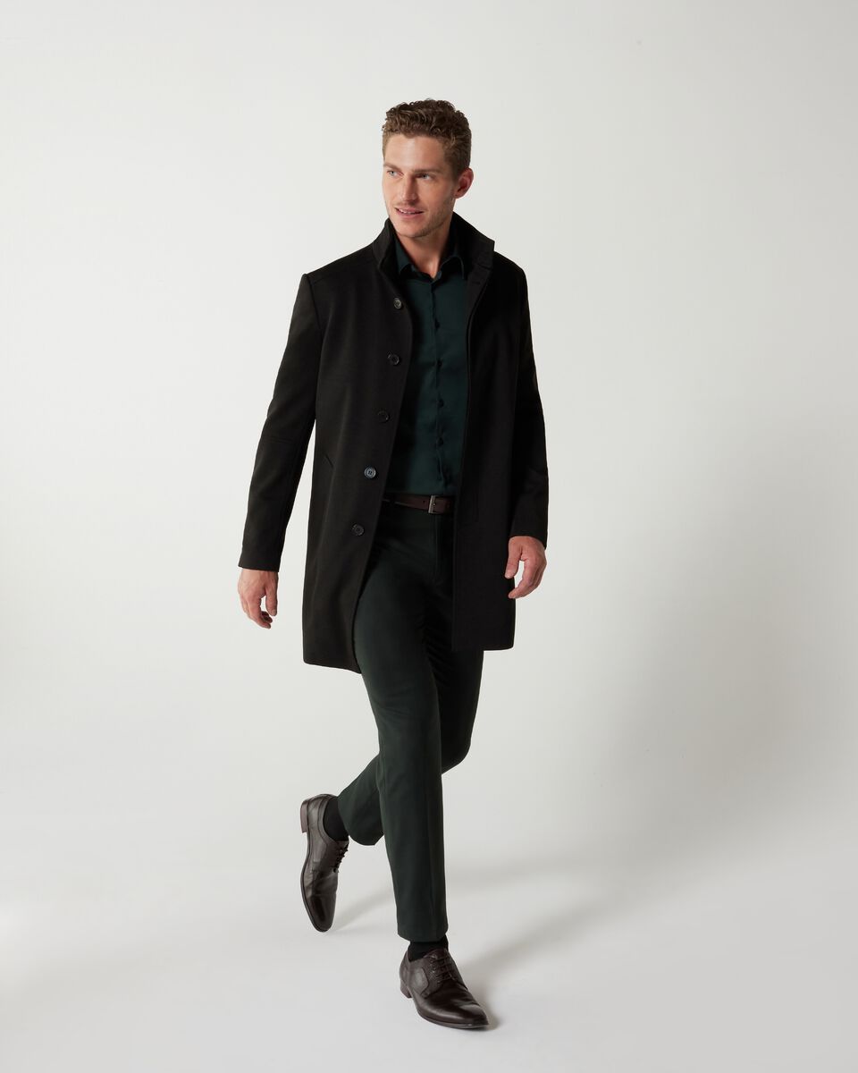 Dark Khaki Knitted Funnel Neck Commuter Coat 